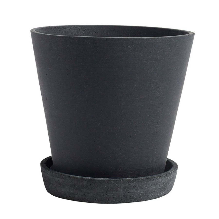 Inredning HAY Odlingslador & Utekrukor | Flowerpot Kruka Med Fat Svart, O17.5 Cm L