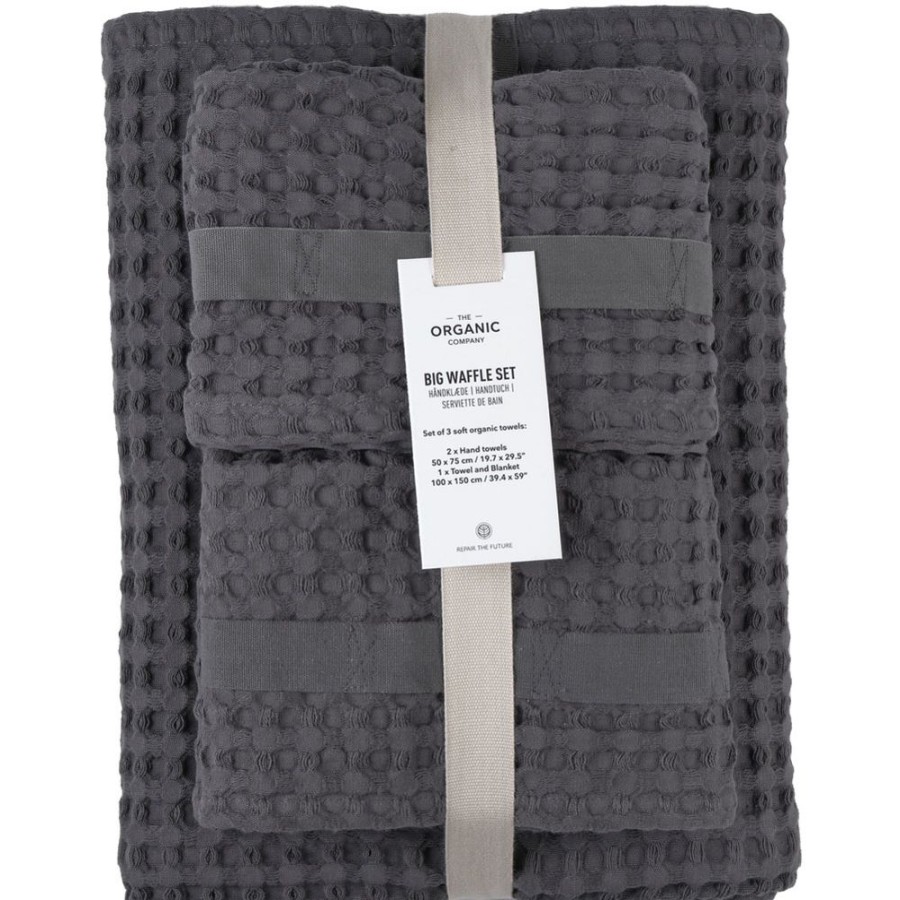 Textil The Organic Company Handdukar & Badlakan | Big Waffle Gavoset 3-Pack, Morkgra