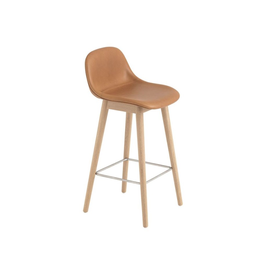 Mobler Muuto Barstolar | Fiber Wood Bar Stool W.Back, Konjak Lader/Ek