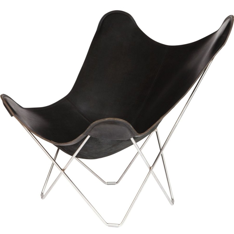 Mobler Cuero Fatoljer | Pampa Mariposa Butterfly Chair, Black/Chrome