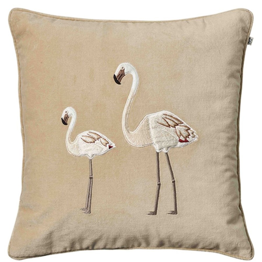 Textil Chhatwal & Jonsson Prydnadskuddar & Kuddfodral | Embroidered Flamingo Kuddfodral 50X50 Cm, Beige