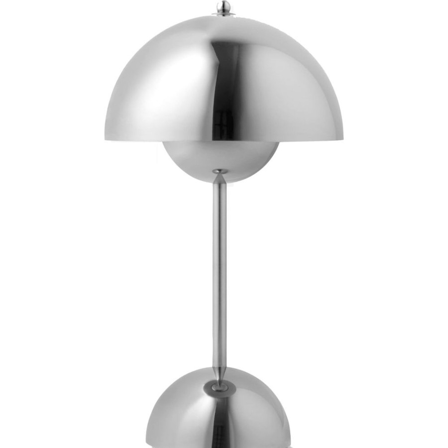 Belysning &Tradition Sanglampor | Flowerpot Vp9 Bordslampa Portabel Med Magnetisk Laddningskabel, Kromplaterad