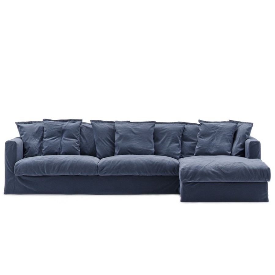 Mobler Decotique Hornsoffor & Divansoffor | Le Grand Air 3-Sitssoffa Bomull Divan Hoger, Morkbla