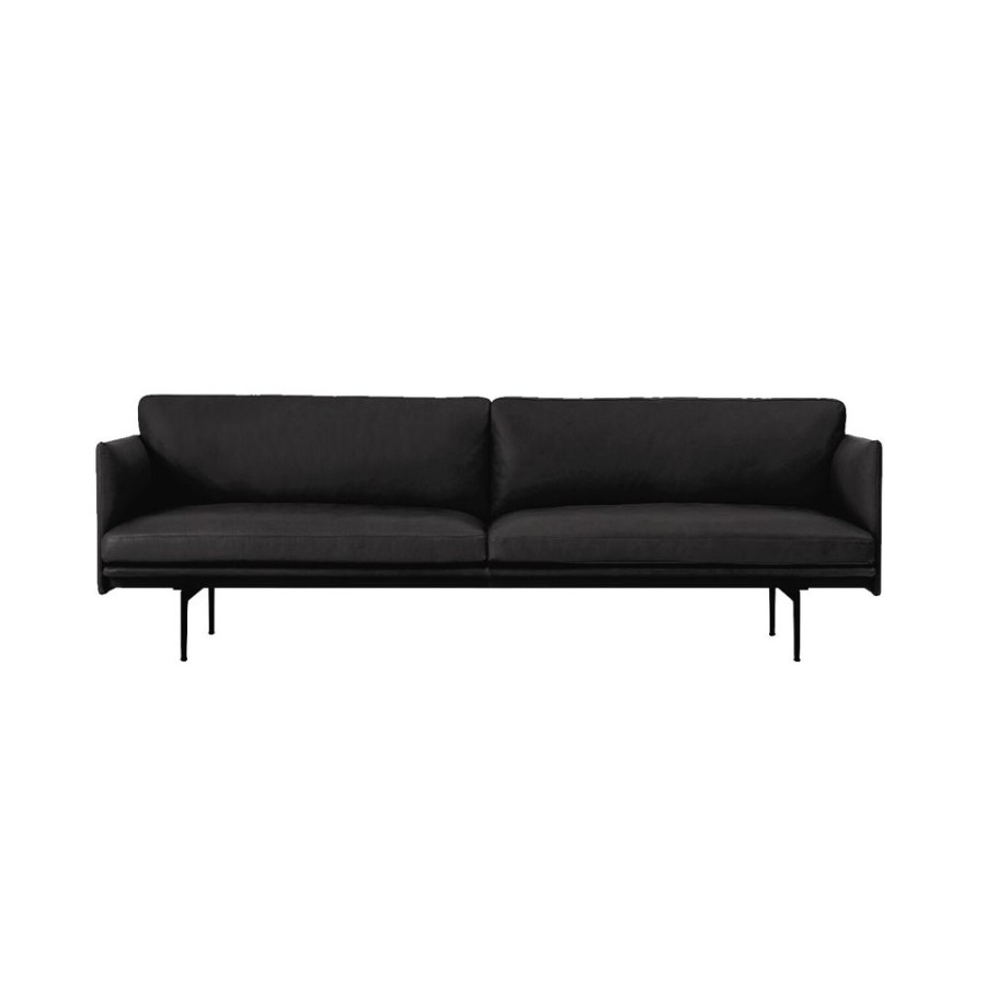 Mobler Muuto 3-Sitssoffor | Outline Soffa 3-Sits, Silk Leather Black / Svart Aluminium