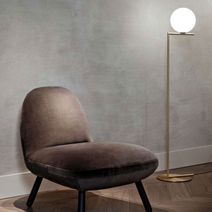 Belysning Flos Golvlampor | Ic Lights F1 Golvlampa, Brushed Brass