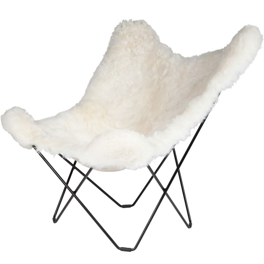 Mobler Cuero Fatoljer | Iceland Mariposa Butterfly Chair, Shorn White/Black