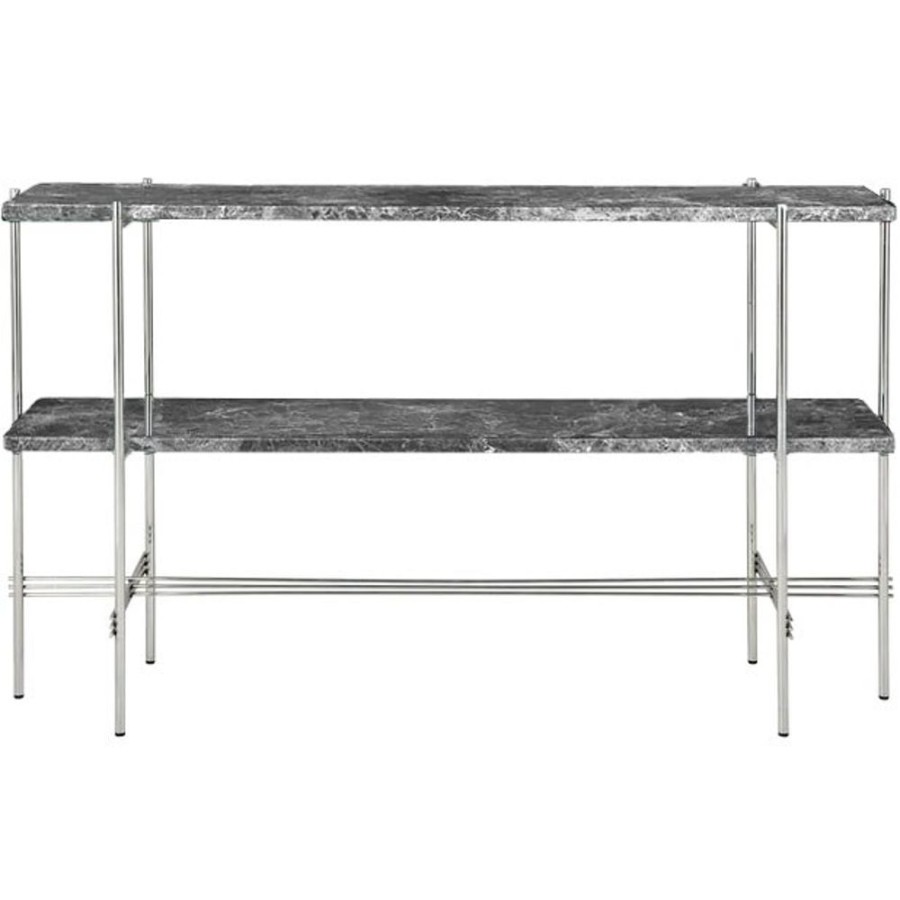 Mobler GUBI Sidobord & Smabord | Ts Console Sidobord 120X30X72 Cm, Polerat Stal / Gra Emperadormarmor