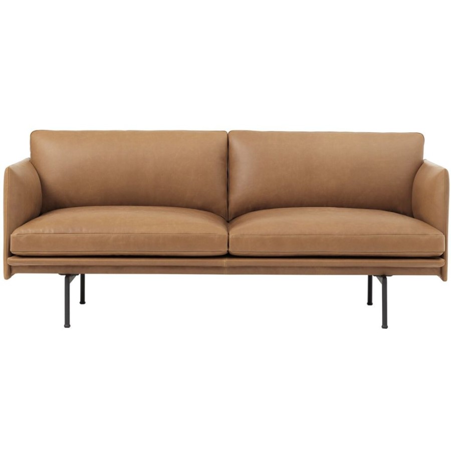 Mobler Muuto 2-Sitssoffor | Outline Soffa 2-Sits, Silk Leather Cognac / Svart Aluminium